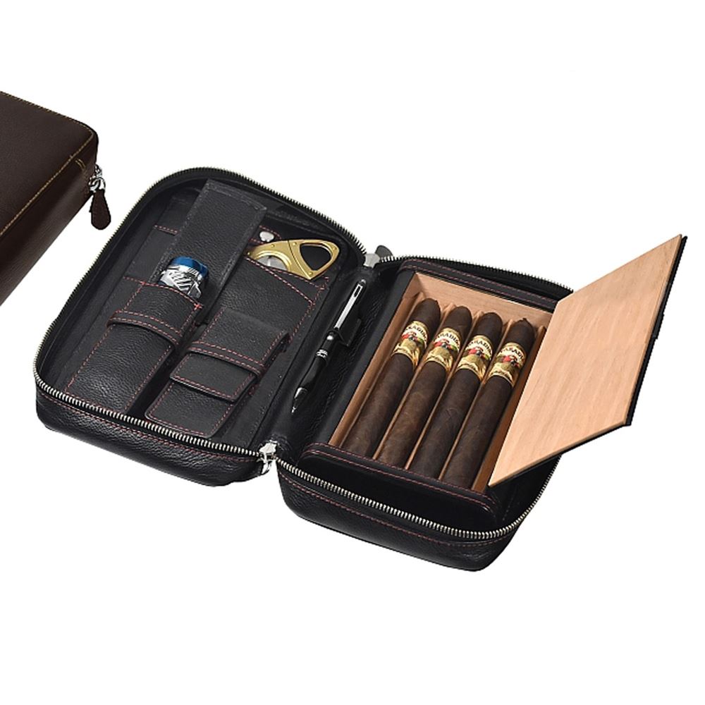 CIGAR CASE LUBINSKI LEATHER 5 CIG BLACK