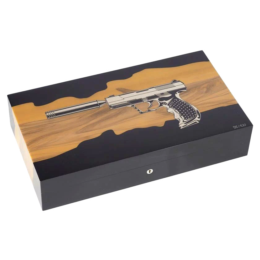 HUMIDOR ELIE BLEU GUN THRILLER RED GUM BLACK SYCO 110CIG