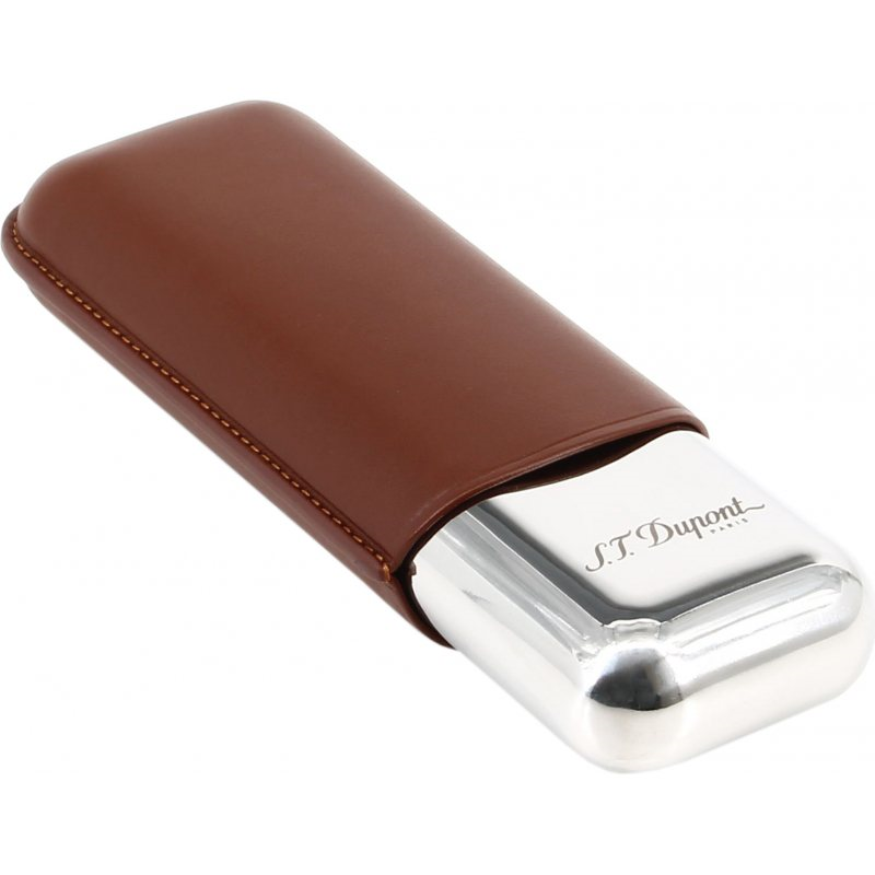 CIGAR CASE ST DUPONT METAL 2 CIGARS BROWN